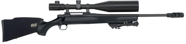 Mossberg 100 ATR Night Train Rifle w/Scope 27202, 308 Winchester, 22 in, Black Stock, Matte Blue Finish