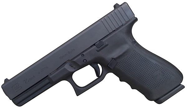 Glock 20 Gen4 Pistol PG2050203, 10mm, 4.61 in, Polymer Grip, Black Finish, Fixed Sights, 15 Rd