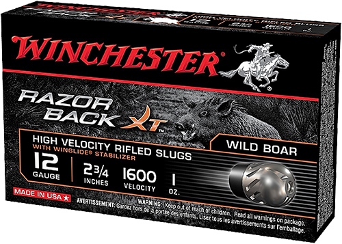 Winchester Razorback HV Shotshells S12RBSS, 12 Gauge, 2-3/4", 1 oz, 1600 fps, Lead Slug, 5 Rd/bx