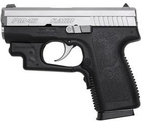 Kahr PM45 Pistol w/Laser PM4543L, 45 ACP, 3.25 in, Textured Polymer Grip, Stainless Finish, 5 Rd