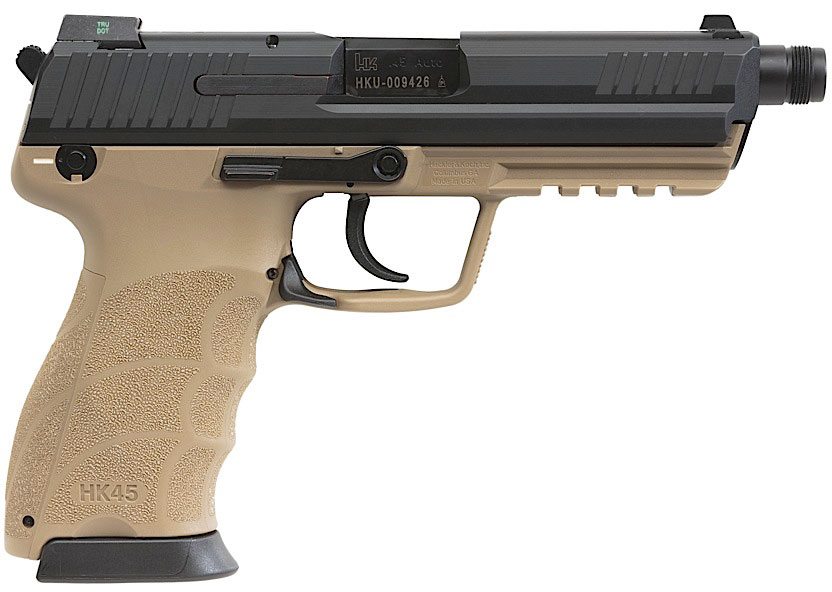 Heckler & Koch HK45 Tactical Pistol 745001TTA5, 45 ACP, 4.53" Threaded, Tan Frame, Black Finish, 10 Rd