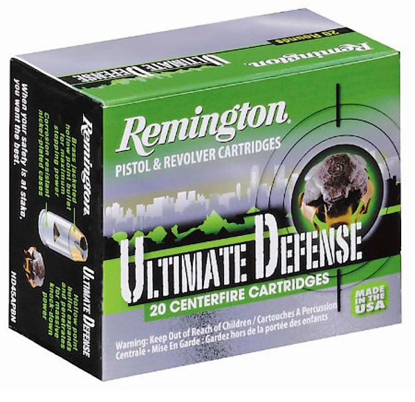 Remington Home Defense Pistol Ammunition HD45APBN, 45 ACP, Brass Jacket Hollow Point (HP), 230 GR, 20 Rd/bx