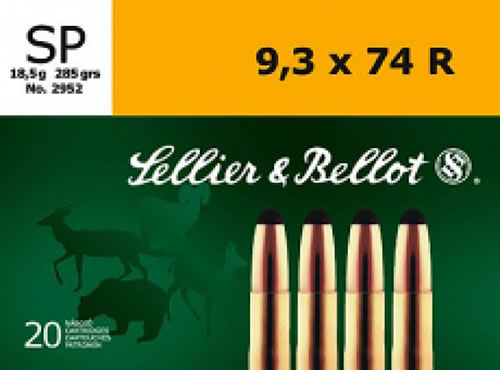 Sellier & Bellot Rifle Ammunition SB9374RA, 9.3mmX74R,  Soft Point (SP), 285 GR, 20 Rd/bx