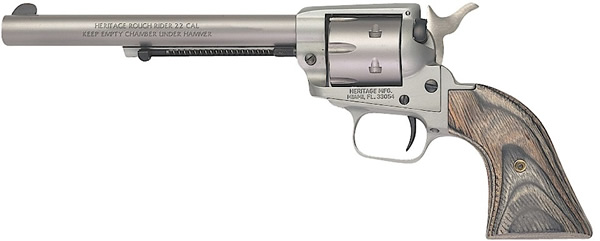 Heritage Rough Rider Single Action Rimfire Revolver RR22MS6, 22 LR / 22 WMR, 6 1/2", Wood Grip, Silver Satin Finish, 6 Rd