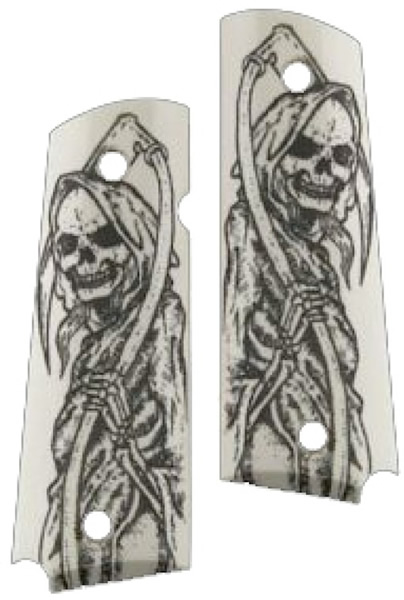 Hogue 1911 Government Model Grip Panels Ivory w/Grim Reaper Body X2 (45029)