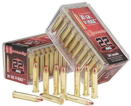 Hornady Varmint Express Rimfire Ammunition 83202, 22 Magnum (WMR), V-Max, 30 GR, 2200 fps, 50 Rd/bx