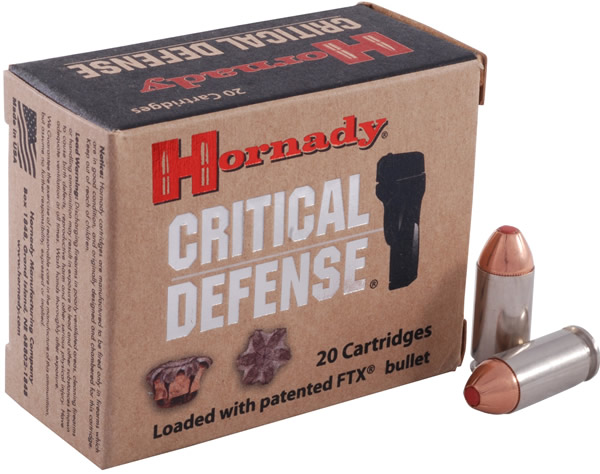 Hornady Critical Defense Pistol Ammunition 90900, 45 Automatic Colt Pistol (ACP), Flex Tip eXpanding (FTX), 185 GR, 1000 fps, 20 Rd/bx