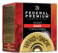 Federal Premium Wing Shok High Velocity PF2044, 20 Gauge, 2-3/4", 1 oz, 1350 fps, #4 Lead Shot, 25 Rds/Bx
