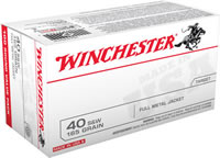 Winchester USA Pistol Ammunition USA40SWVP, 40 S&W, Full Metal Jacket (FMJ), 165 GR, 1060 fps, 100 Rd/b
