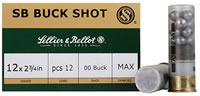 Sellier & Bellot Shotgun Ammuntion SB12BSD, 12 Gauge, 2-3/4", 27 Pellets, #4 Lead Buckshot, 10 Rd/bx