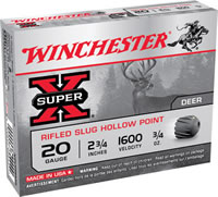 Winchester Super X Lead Rifle Slug X20RSM5, 20 Gauge, 2-3/4", 3/4 oz, 1600 fps, 5 Rd/bx