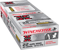 Winchester Super-X Rimfire Ammunition X22MH150, 22 Magnum (WMR), Jacketed Hollow Point (JHP), 40 GR, 1910 fps, 150 Rd/Bx
