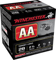 Winchester AA Target AA289, 28 Gauge, 2-3/4", 3/4 oz, 1200 fps, #9 Lead Shot, 25 Rd/bx