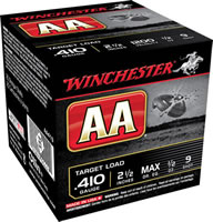 Winchester AA Target AA419, 410 Gauge, 2 1/2", 1/2 oz, 1200 fps, #9 Lead Shot, 25 Rds/Bx