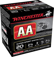 Winchester AA SuperSport Sporting Clays AASC207, 20 Gauge, 2-3/4", 7/8 oz, 1300 fps, #7.5 Lead Shot, 25 Rds/Bx