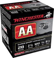 Winchester AA SuperSport Sporting Clays AASC2885, 28 Gauge, 2-3/4", 3/4 oz, 1300 fps, #8.5 Lead Shot, 25 Rds/Bx