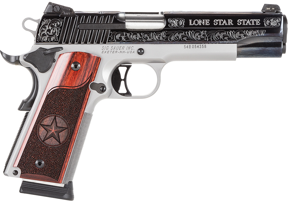 Sig 1911 Texas Edition Pistol 191145TXS, 45 ACP, 5", Rosewood Custom Grips, Polished Blue Finish, 8 Rds