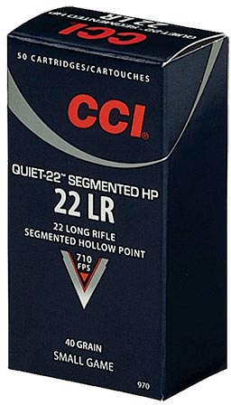 CCI Quiet SubSonic Rimfire Ammunition 970, 22 Long Rifle, Segmented Hollow Point (HP), 40 GR, 710 fps, 50 Rd/bx