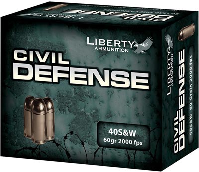 Liberty Civil Defense Pistol Ammunition LACD40012, 40 S&W, 60 GR, 2000 fps, 20 Rd/bx