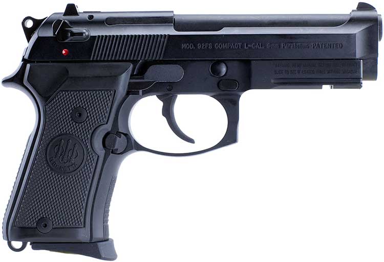 Beretta 92FS Compact Semi-Auto Pistol J90C9F10, 9mm, 4.9 in, Black Synthetic Grip, Bruniton Finish, 13 Rd