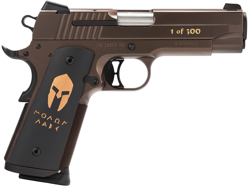 Sig 1911 Carry Spartan Pistol 1911CA45SPARTAN, 45 ACP, 4.2", Black/Bronze Grips, Bronze Finish, 8 Rds
