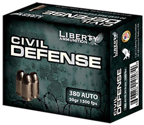Liberty Civil Defense Pistol Ammunition LACD380023 380 ACP, Hollow Point (HP), 50 GR, 1500 fps, 20 Rd/bx