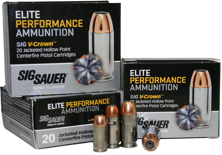 Sig Sauer Elite Performance Pistol Ammunition E45AP2, 45 ACP, JHP V-Crown, 230 GR, 830 fps, 20 Rd/bx