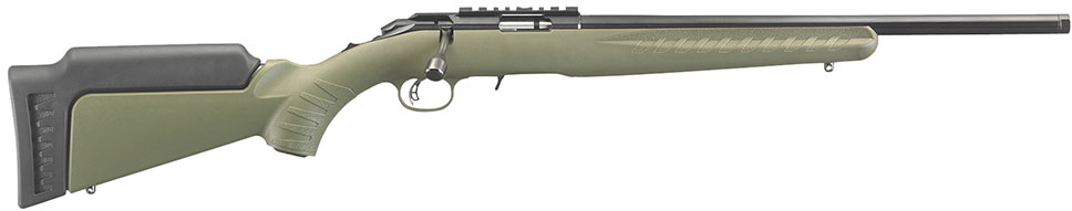 Ruger American Rimfire Rifle 8334, 22LR, 18 in Threaded, OD Green Composite Stock, Blued Finish, 10 Rd