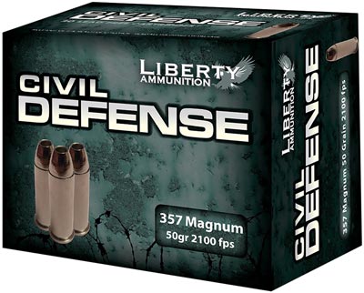 Liberty Civil Defense Pistol Ammunition LACD357030, 357 Magnum, Hollow Point, 50 GR, 2100 fps, 20 Rd/bx