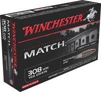 Winchester Supreme Rifle Ammunition S308M, 308 Winchester, Sierra MatchKing BTHP, 168 GR, 2680 fps, 20 Rd/bx