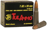 Tulammo Rifle Ammunition UL076206, 7.62mm X 39mm, Soft Point (SP), 124 GR, 20 Rd/bx