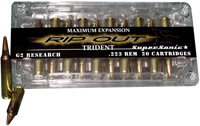 G2 Research Ripout Supersonic Rifle Ammunition G2RIP223, 223 Rem, Trident HP, 65 GR, 2840 fps, 20 Rd/bx