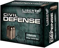 Liberty Civil Defense Pistol Ammunition LACD10032, 10mm, Hollow Point, 60 GR, 2400 fps, 20 Rd/bx