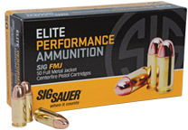 Sig Sauer Elite Performance Pistol Ammunition E10MB1, 10mm, Full Metal Jacket, 180 GR, 1250 fps, 50 Rd/bx