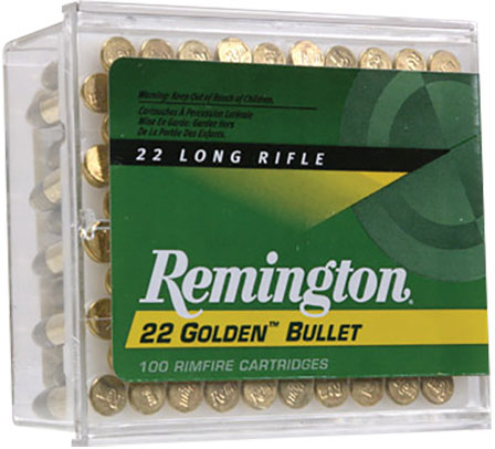 Remington Golden Bullet Rimfire Ammunition 1500, 22 Long Rifle, Plated Lead Round Nose (RN), 40 GR, 1255 fps, 100 Rd/bx