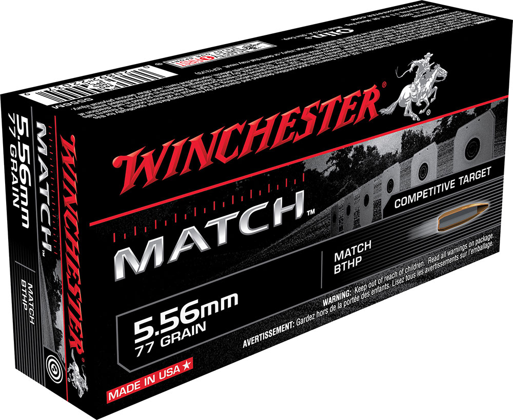 Winchester Sierra MatchKing Rifle Ammunition S556M, 223 Remington/5.56 NATO, Boat Tail Hollow Point, 77 GR, 20 Rd/bx