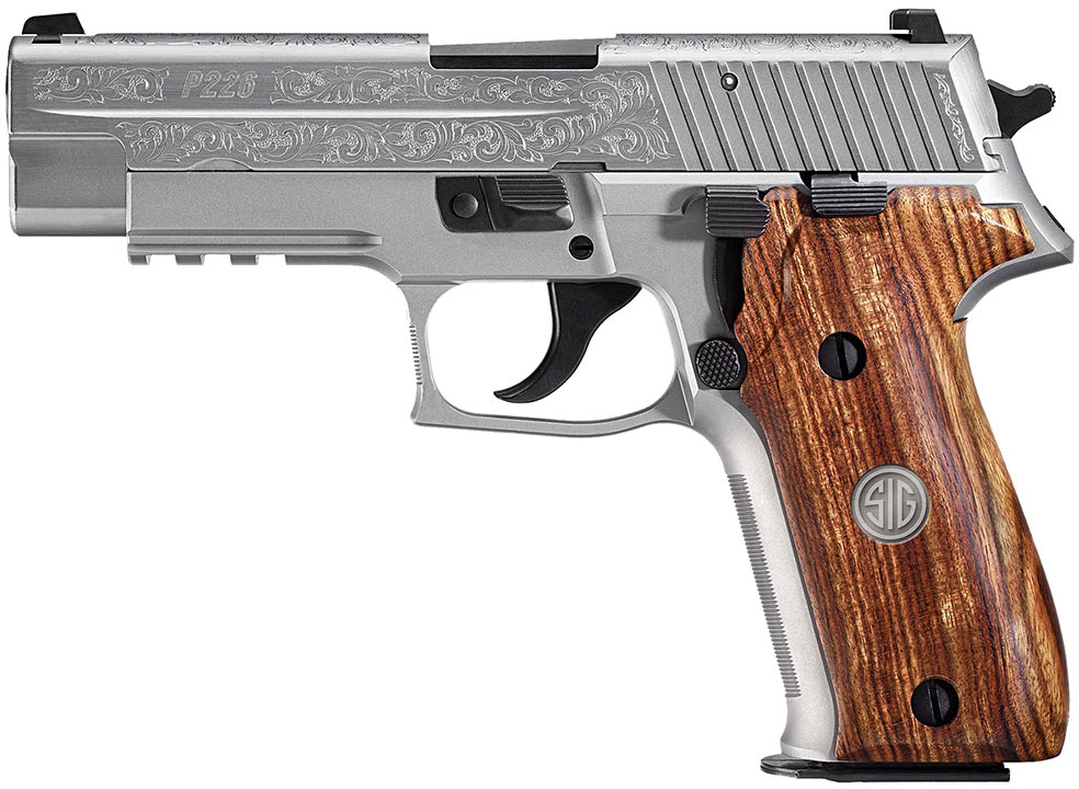 Sig P226 Pistol E26R9SSSESM, 9mm, 4.4 in, Wood Grip, Engraved Stainless Finish, Night Sights, 15 Rd