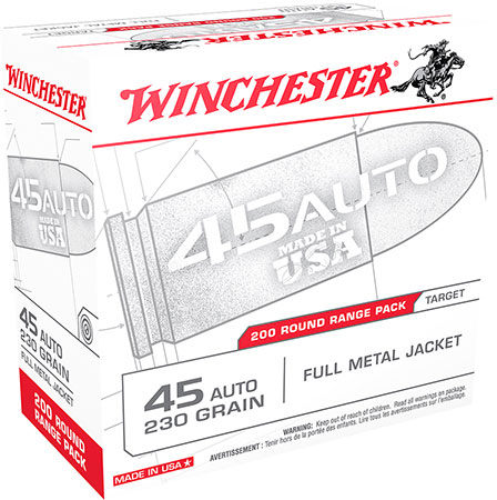 Winchester USA Pistol Ammunition USA45W, 45 ACP, Full Metal Jacket, 230 GR, 835 fps, 200 Rd/bx