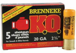 Brenneke Slugs SL202KO 2009827, 20 Gauge, 2-3/4", 3/4 oz, 1476 fps, Sabot Slug Shot , 5 Rd/bx