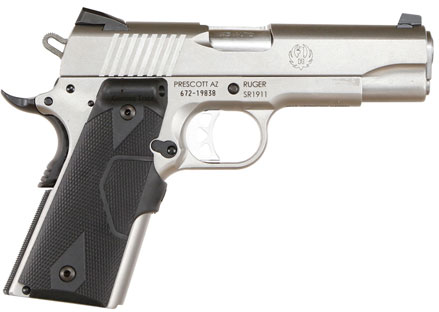 Ruger SR1911 Commander Pistol 6725, 45 ACP, 4.2", Crimson Trace Laser Grips, Stainless Finish, 7 Rds