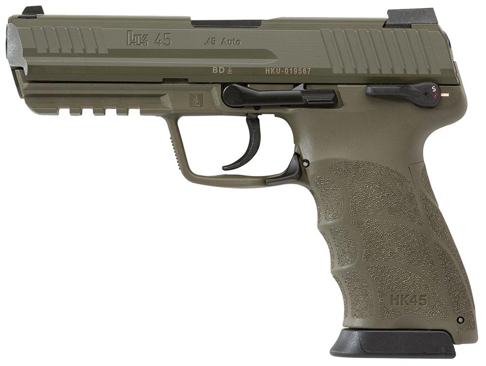 Heckler & Koch HK45 DA/SA Pistol 745007GGLEA5, 45 ACP, OD Green Interchangeable Backstrap, Green Finish, 10 Rds