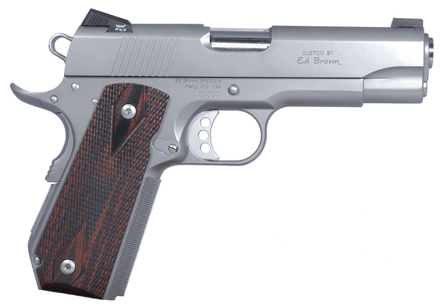 Ed Brown Executive Carry Single Action Pistol, 45 ACP, 4.25", Laminate Wood Grips, Stainless Finish, 7 Rds