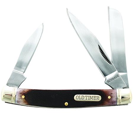 Smith & Wesson Old Timer Middleman Clip Point/Sheepsfoot/Pen Folding Knife w/Plain Edge & Sawcut Bone Handle (34OTB)