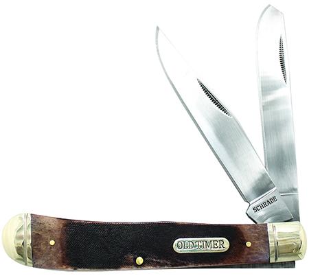 Smith & Wesson Old Timer Gunstock Trapper Clip Point/Spey Folding Knife w/Plain Edge & Sawcut Bone Handle (95OTB)