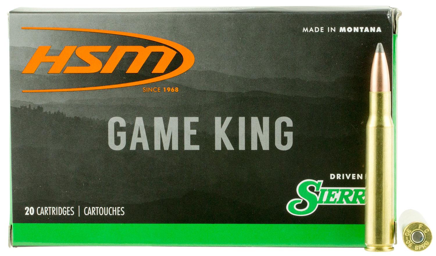 HSM Game King Rifle Ammunition 300640N, 30-06 Springfield, Spitzer Boat Tail, 165 GR, 20 Rd/Bx