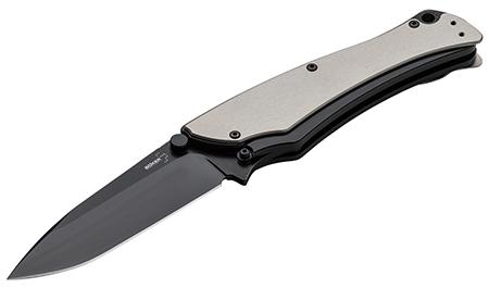Boker Plus Griploc Drop Point Folding Knife w/Plain Edge & Stainless Steel Black Oxide Handle (01BO043)