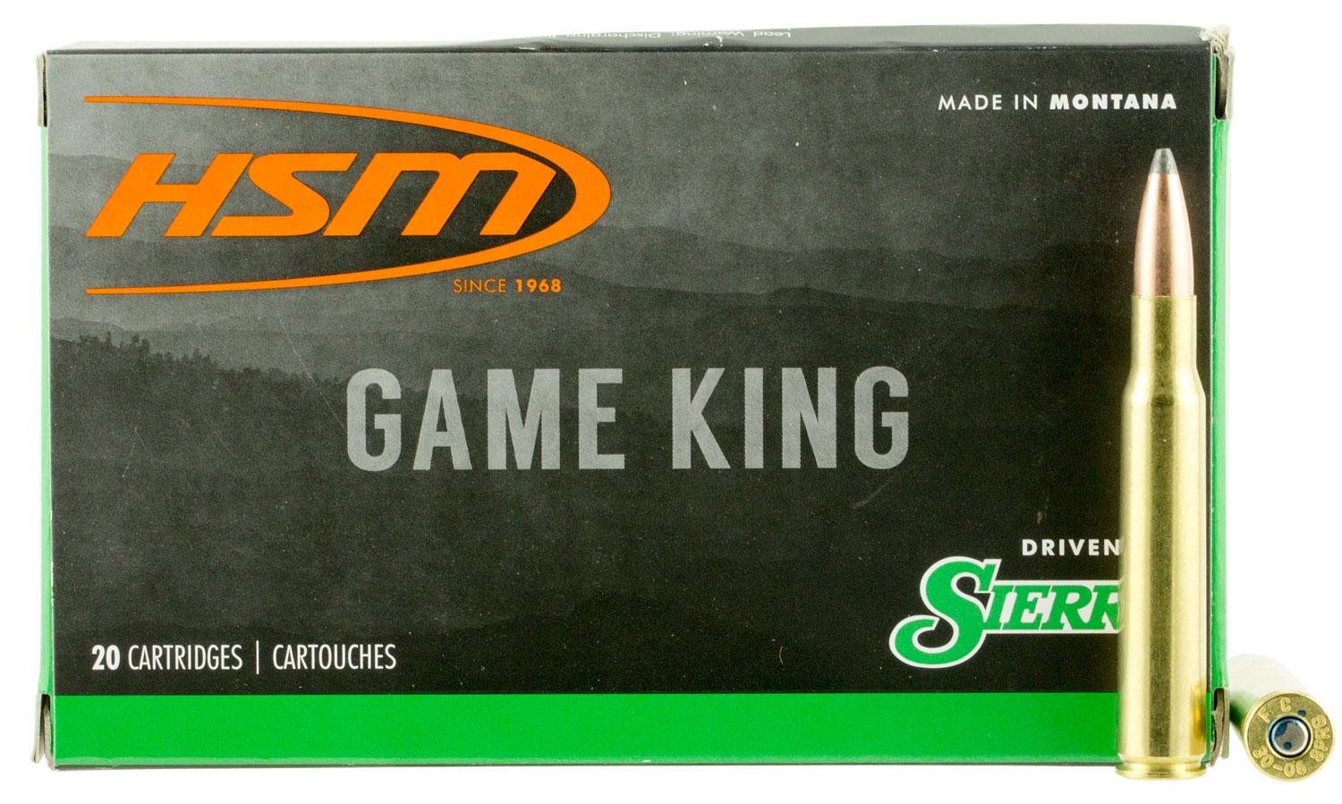 HSM Game King Rifle Ammunition 300641N, 30-06 Springfield, Spitzer Boat Tail, 180 GR, 20 Rd/Bx