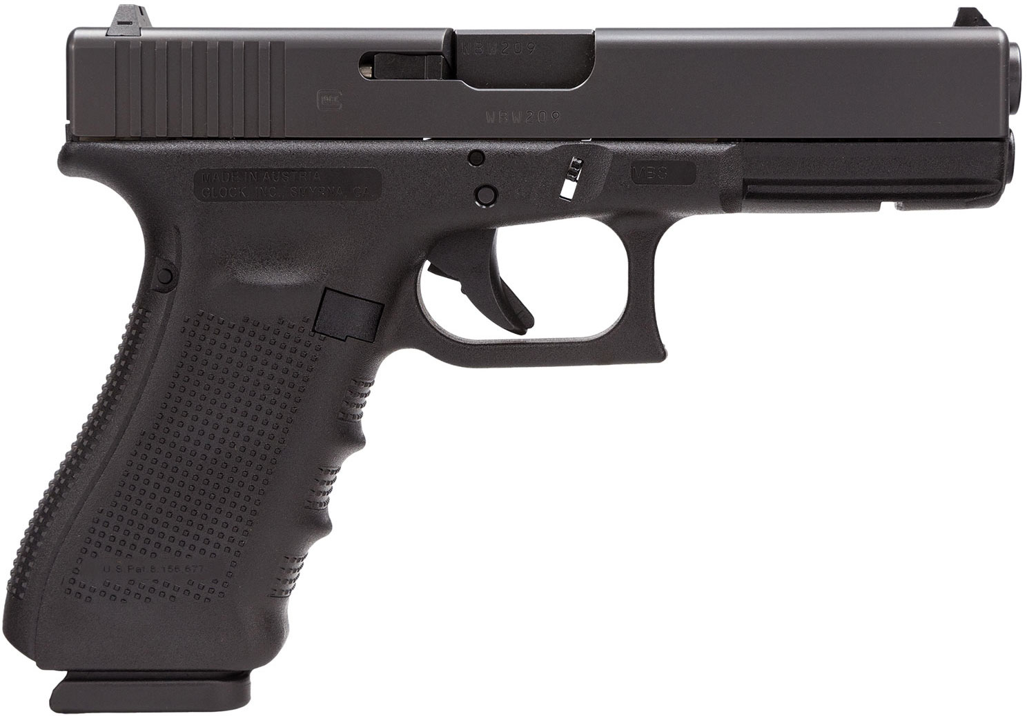 Glock 17 Compact Gen4 Pistol UG1759203, 9mm, 4.48 in, Polymer Grip, Black Finish, 17 Rd, Fixed Sights, Made in USA