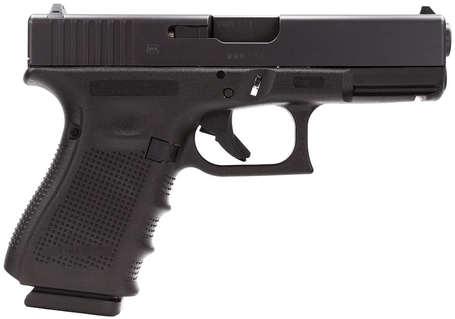 Glock G19 Compact Pistol UI1959203, 9mm, 4.01", Black Interchangeable Backstrap Grips, Black Finish, 15 Rds
