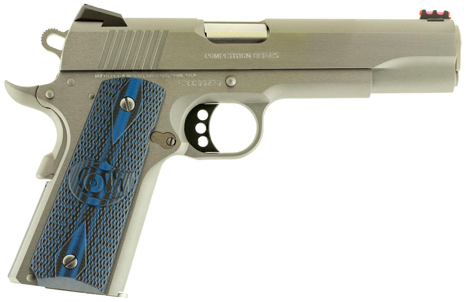 Colt 1911 Competition Pistol O1083CCS, 38 Super, 5", Blue G10 Grips, Stainless Steel Finish, 9 Rds